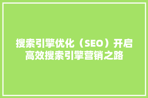 搜索引擎优化（SEO）开启高效搜索引擎营销之路