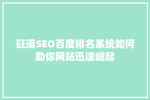 旺道SEO百度排名系统如何助你网站迅速崛起