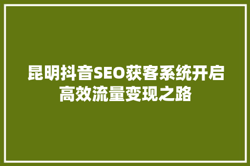 昆明抖音SEO获客系统开启高效流量变现之路