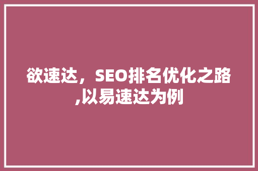 欲速达，SEO排名优化之路,以易速达为例