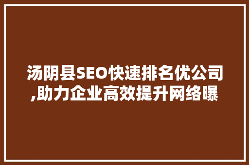 汤阴县SEO快速排名优公司,助力企业高效提升网络曝光度