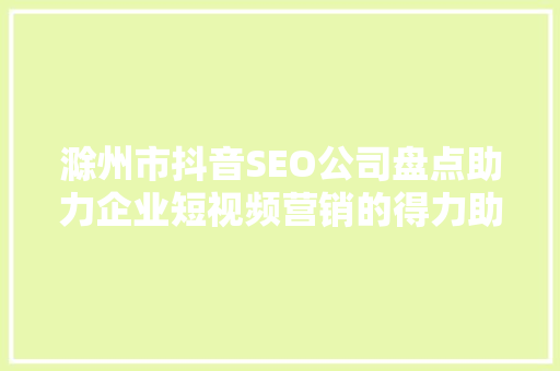 滁州市抖音SEO公司盘点助力企业短视频营销的得力助手