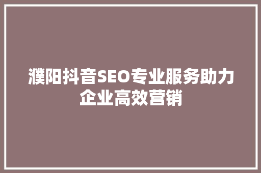 濮阳抖音SEO专业服务助力企业高效营销
