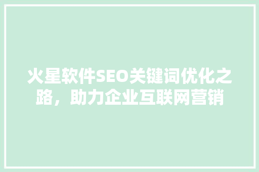 火星软件SEO关键词优化之路，助力企业互联网营销