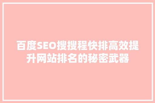 百度SEO搜搜程快排高效提升网站排名的秘密武器