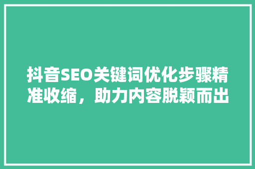 抖音SEO关键词优化步骤精准收缩，助力内容脱颖而出  第1张