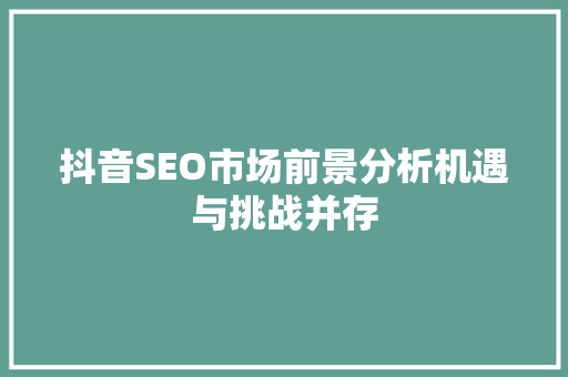 抖音SEO市场前景分析机遇与挑战并存