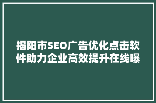 揭阳市SEO广告优化点击软件助力企业高效提升在线曝光