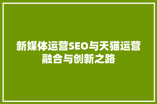 新媒体运营SEO与天猫运营融合与创新之路