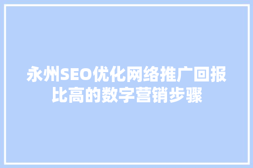 永州SEO优化网络推广回报比高的数字营销步骤