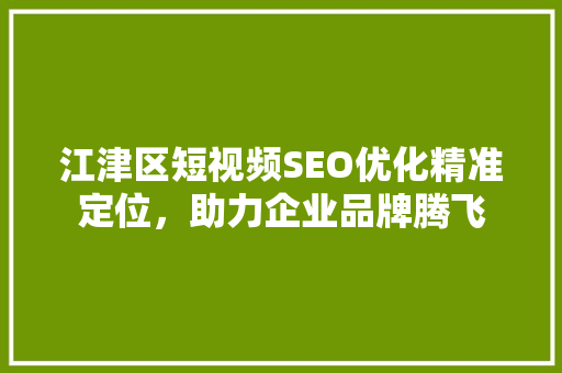 江津区短视频SEO优化精准定位，助力企业品牌腾飞