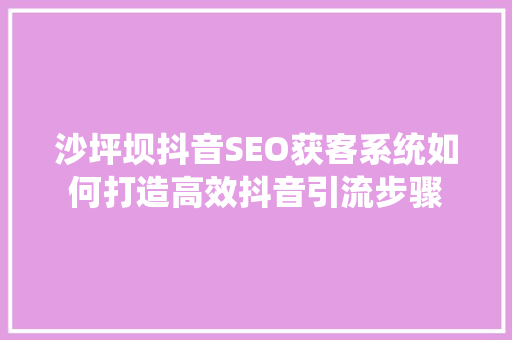 沙坪坝抖音SEO获客系统如何打造高效抖音引流步骤