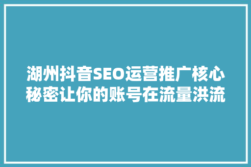 湖州抖音SEO运营推广核心秘密让你的账号在流量洪流中脱颖而出