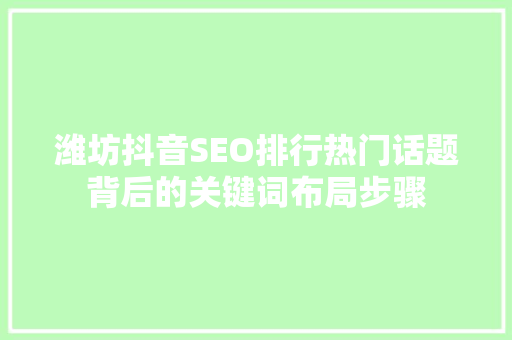 潍坊抖音SEO排行热门话题背后的关键词布局步骤  第1张