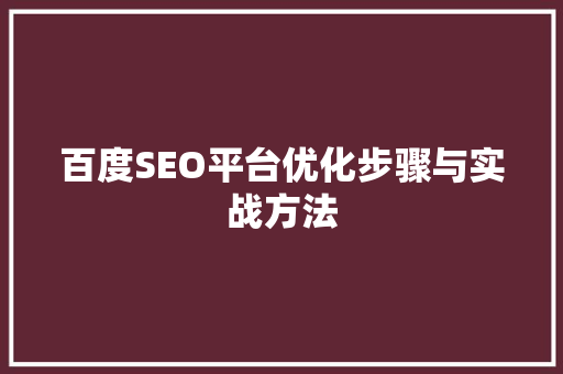 百度SEO平台优化步骤与实战方法