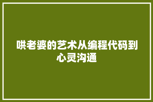 哄老婆的艺术从编程代码到心灵沟通