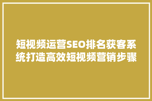 短视频运营SEO排名获客系统打造高效短视频营销步骤
