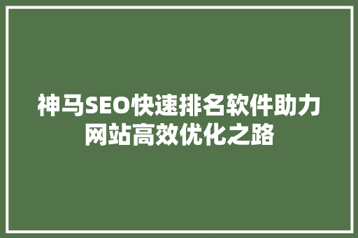 神马SEO快速排名软件助力网站高效优化之路