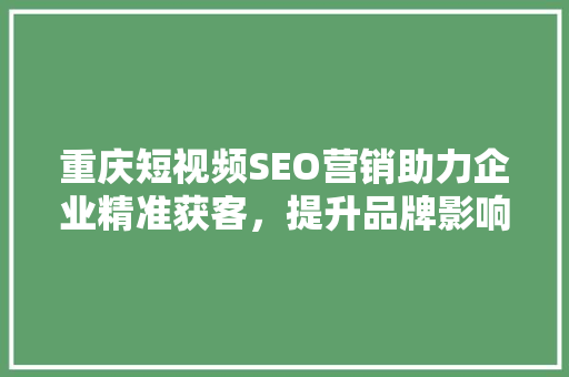 重庆短视频SEO营销助力企业精准获客，提升品牌影响力