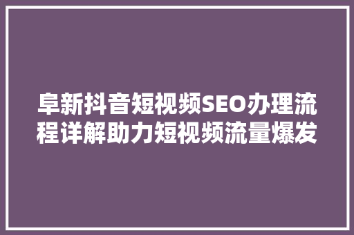 阜新抖音短视频SEO办理流程详解助力短视频流量爆发