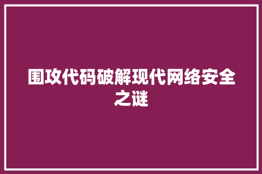 围攻代码破解现代网络安全之谜