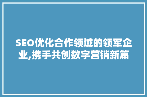 SEO优化合作领域的领军企业,携手共创数字营销新篇章