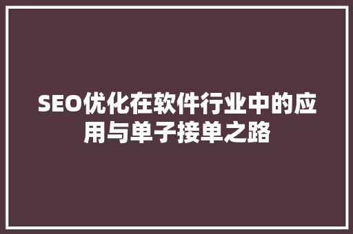 SEO优化在软件行业中的应用与单子接单之路