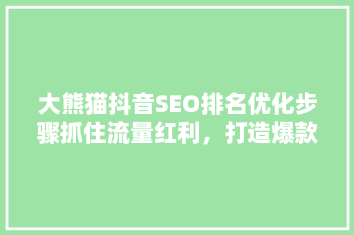 大熊猫抖音SEO排名优化步骤抓住流量红利，打造爆款内容