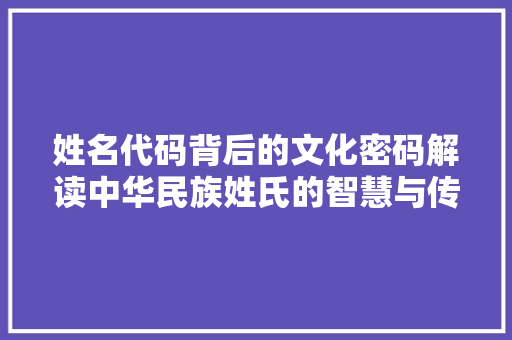 姓名代码背后的文化密码解读中华民族姓氏的智慧与传承