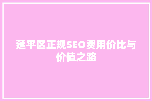 延平区正规SEO费用价比与价值之路