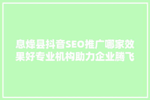 息烽县抖音SEO推广哪家效果好专业机构助力企业腾飞之路
