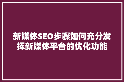 新媒体SEO步骤如何充分发挥新媒体平台的优化功能