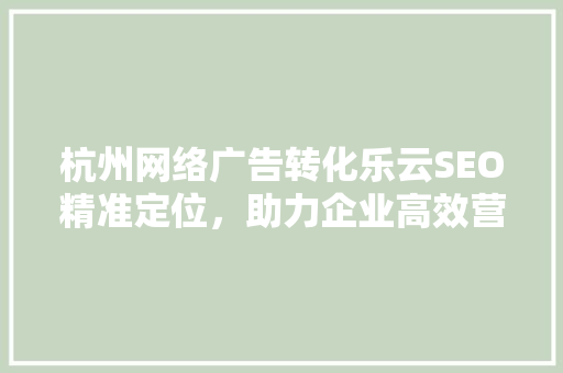 杭州网络广告转化乐云SEO精准定位，助力企业高效营销