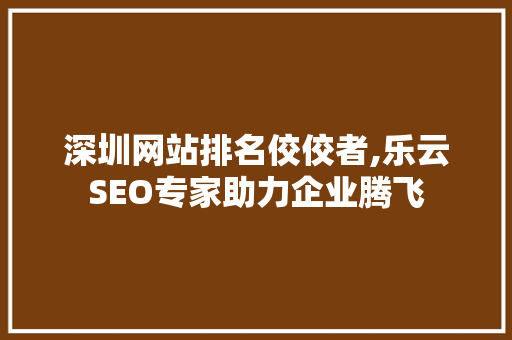 深圳网站排名佼佼者,乐云SEO专家助力企业腾飞