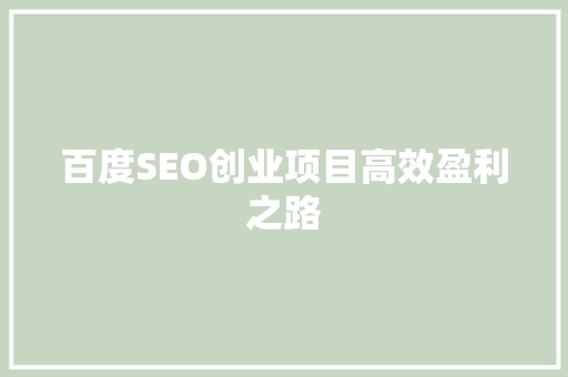 百度SEO创业项目高效盈利之路