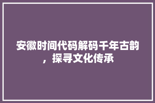 安徽时间代码解码千年古韵，探寻文化传承