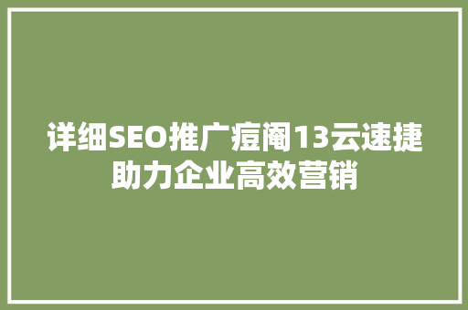 详细SEO推广痘阉13云速捷助力企业高效营销  第1张