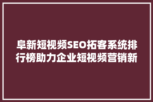 阜新短视频SEO拓客系统排行榜助力企业短视频营销新篇章