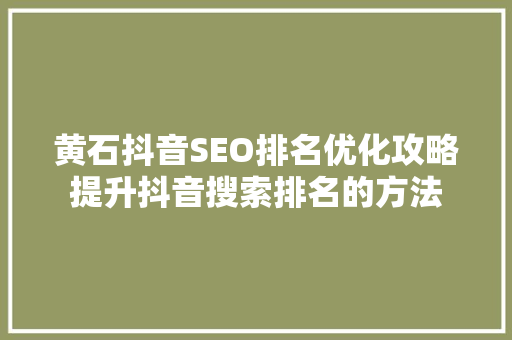 黄石抖音SEO排名优化攻略提升抖音搜索排名的方法  第1张