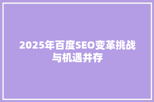 2025年百度SEO变革挑战与机遇并存