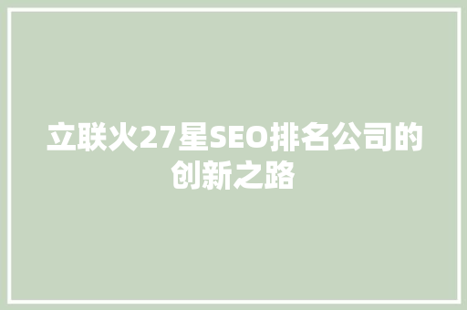 立联火27星SEO排名公司的创新之路