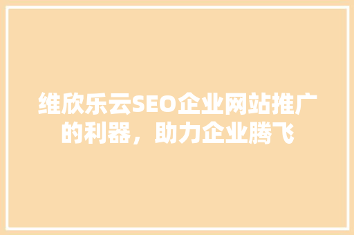维欣乐云SEO企业网站推广的利器，助力企业腾飞
