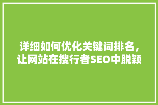 详细如何优化关键词排名，让网站在搜行者SEO中脱颖而出