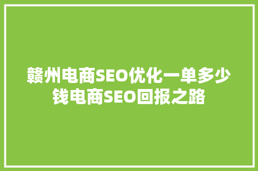赣州电商SEO优化一单多少钱电商SEO回报之路
