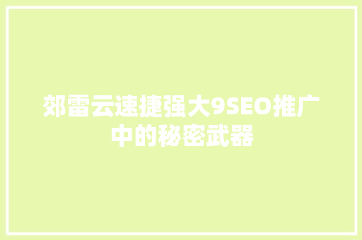 郊雷云速捷强大9SEO推广中的秘密武器