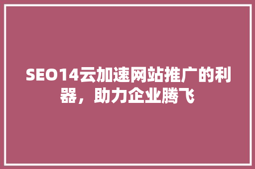 SEO14云加速网站推广的利器，助力企业腾飞