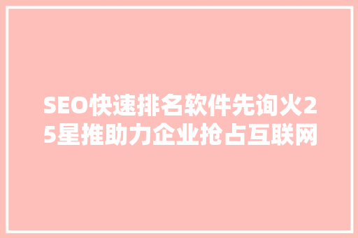 SEO快速排名软件先询火25星推助力企业抢占互联网高地