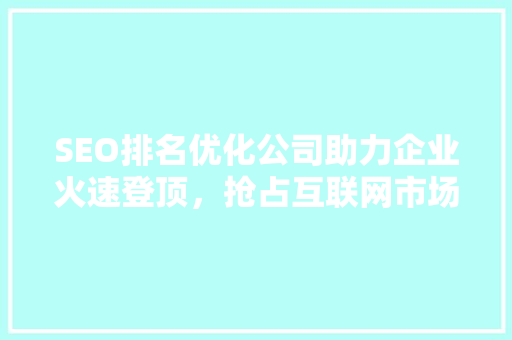SEO排名优化公司助力企业火速登顶，抢占互联网市场制高点