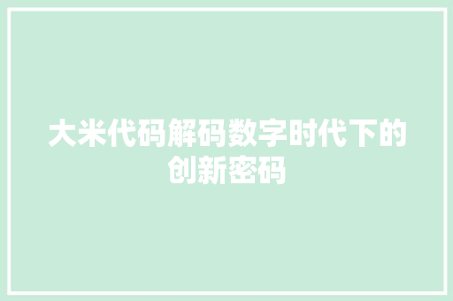 大米代码解码数字时代下的创新密码