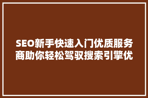 SEO新手快速入门优质服务商助你轻松驾驭搜索引擎优化